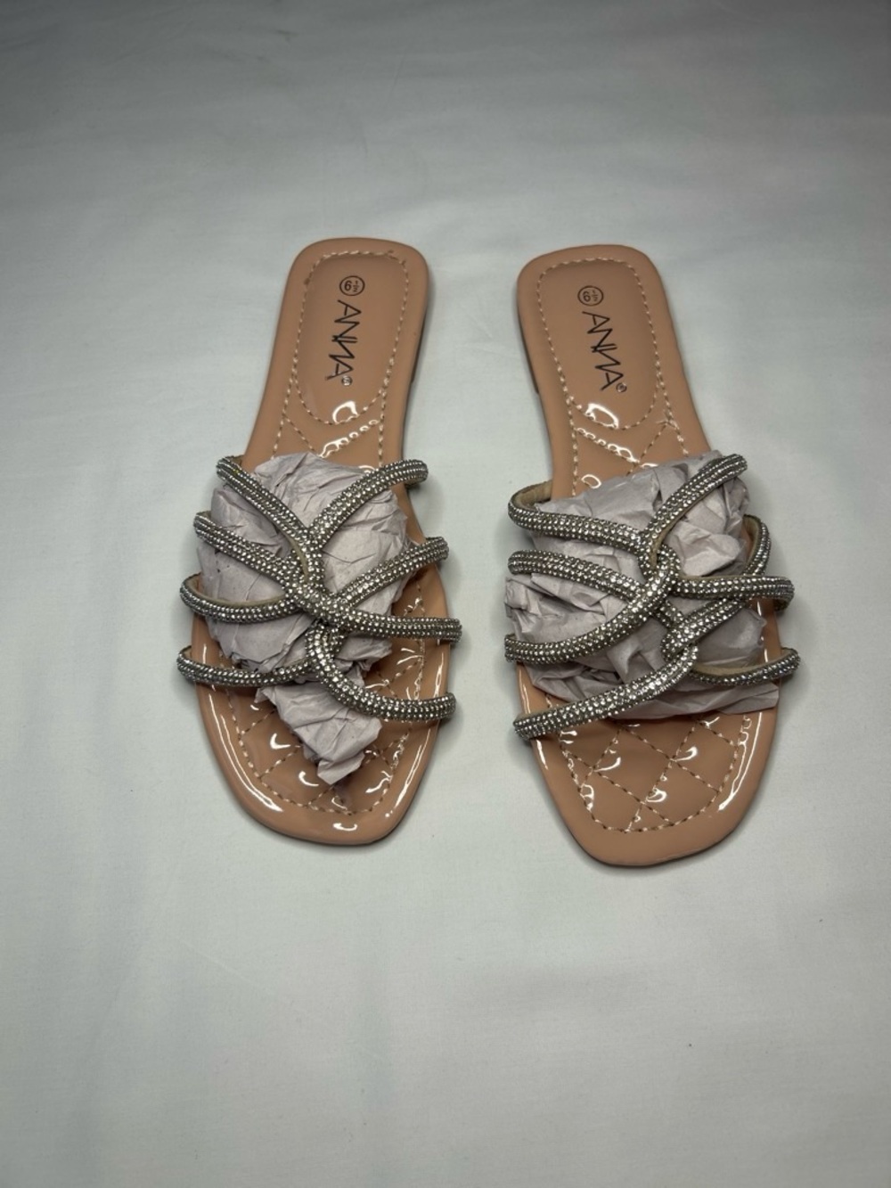 ANNA Nude Rhinestone Strappy Slide Sandals